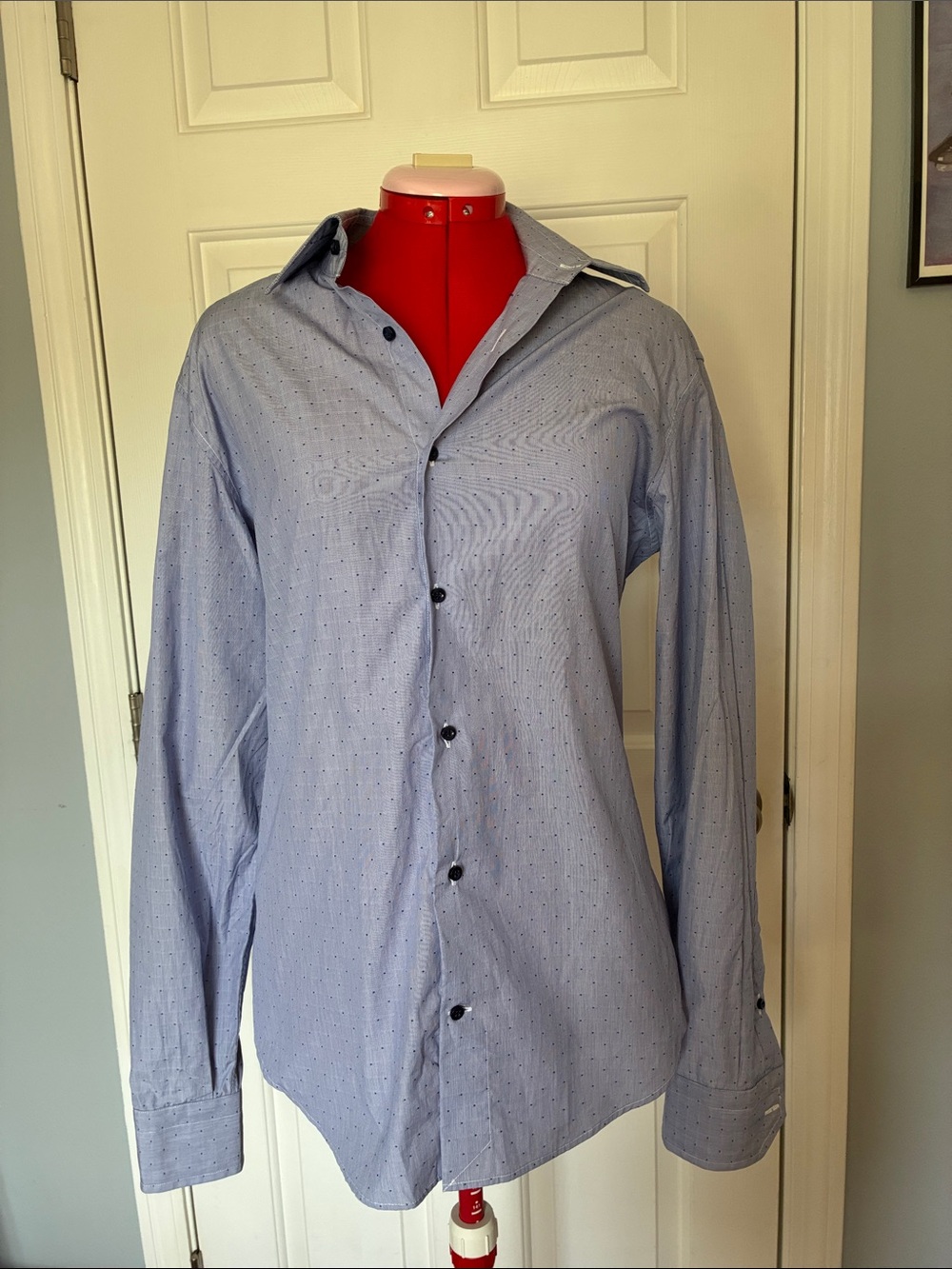 Men's Blue Micro-Pattern Dress Shirt - Classic Spread Collar